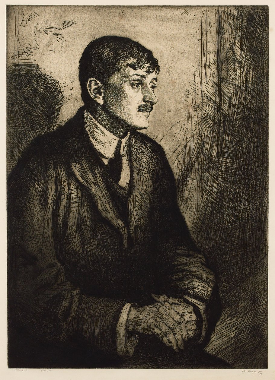 Portrett av poeten John Masefield 1878-1967. av William Strang