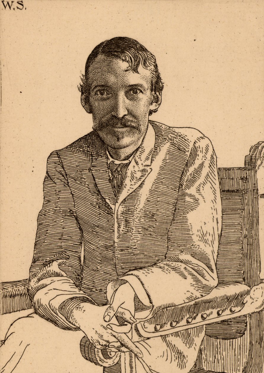 "Robert Louis Balfour Stevenson (1850-1894) skotsk forfatter av William Strang