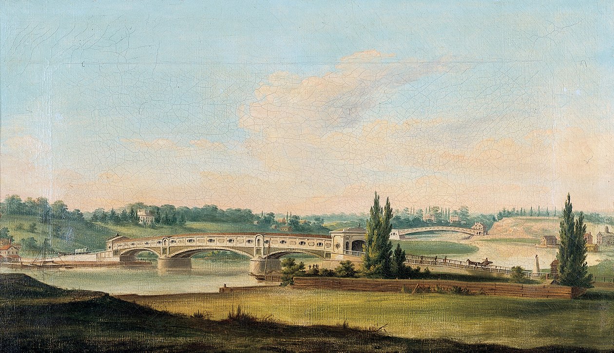 Utsikt over en bro over Schuylkill-elven av William Strickland
