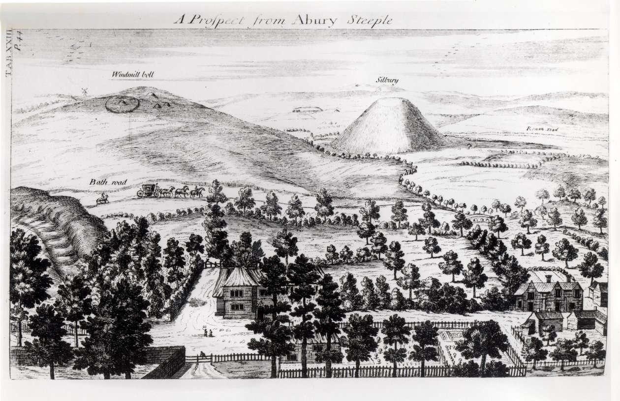 Utsikt fra Avebury-tårnet i Silbury Hill, illustrasjon fra 