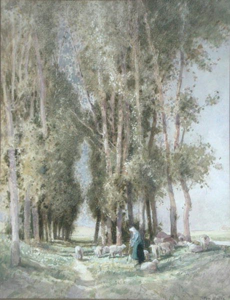 A Shepherness and her Flock, Holland (akvarell på papir) av William Tatton Winter
