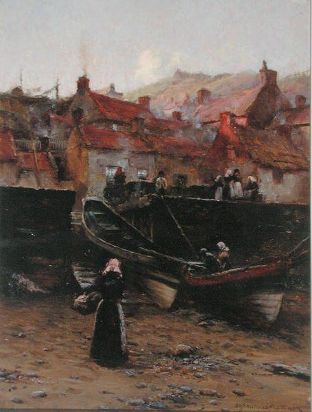 Quayside ved Staithes, Yorkshire (olje på lerret) av William Teulon Blandford Fletcher