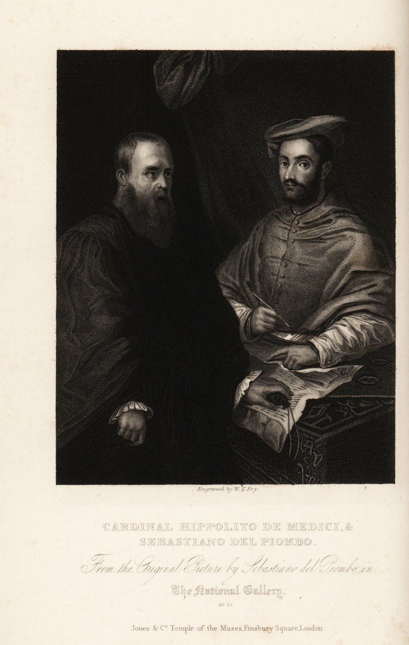 Portrett av Sebastiano del Piombo, italiensk maler fra høyrenessansen og tidlige maneristiske perioder, ca. 1485-1547, med kardinal Ippolito de
