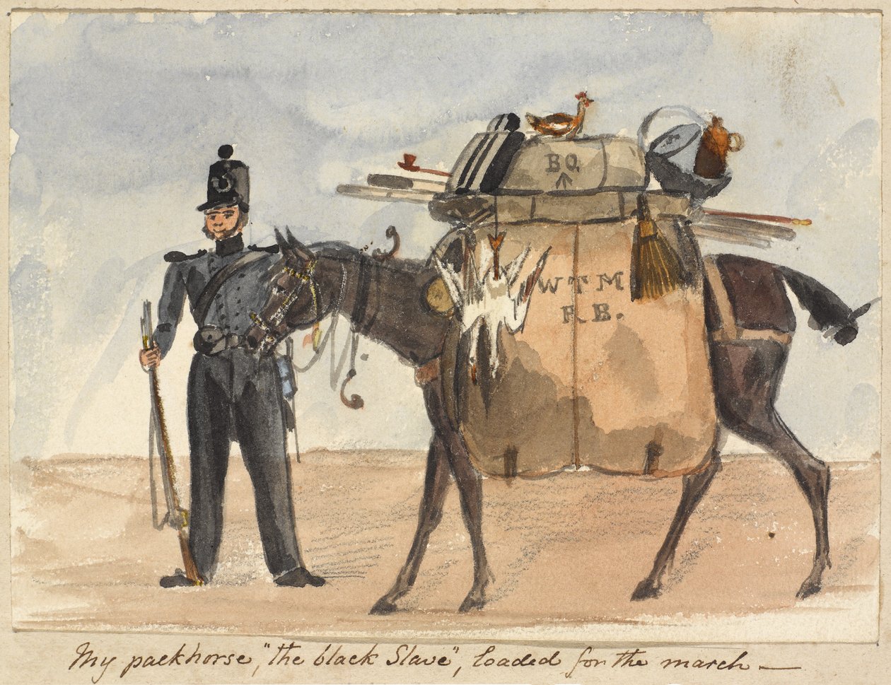 Pakkehesten min, den svarte slaven, lastet for marsjen, ca. 1854 (akvarell og blyant på papir) av William Thomas Markham