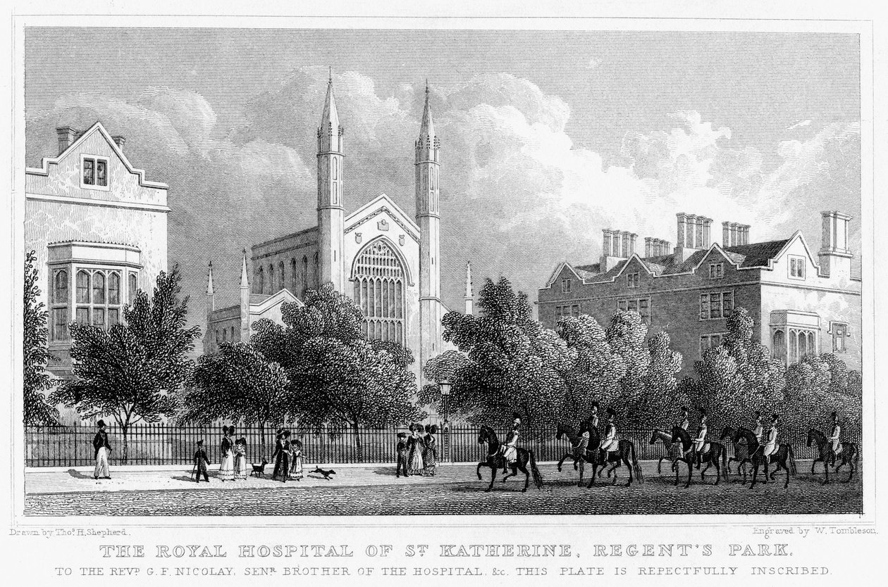 The Royal Hospital of St Katherine, Regents Park, London, 1827. av William Tombleson