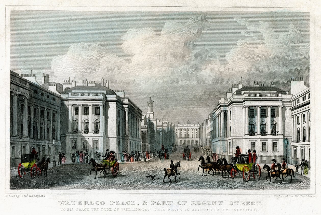 Waterloo Place og en del av Regent Street, Westminster, London, 1828. av William Tombleson
