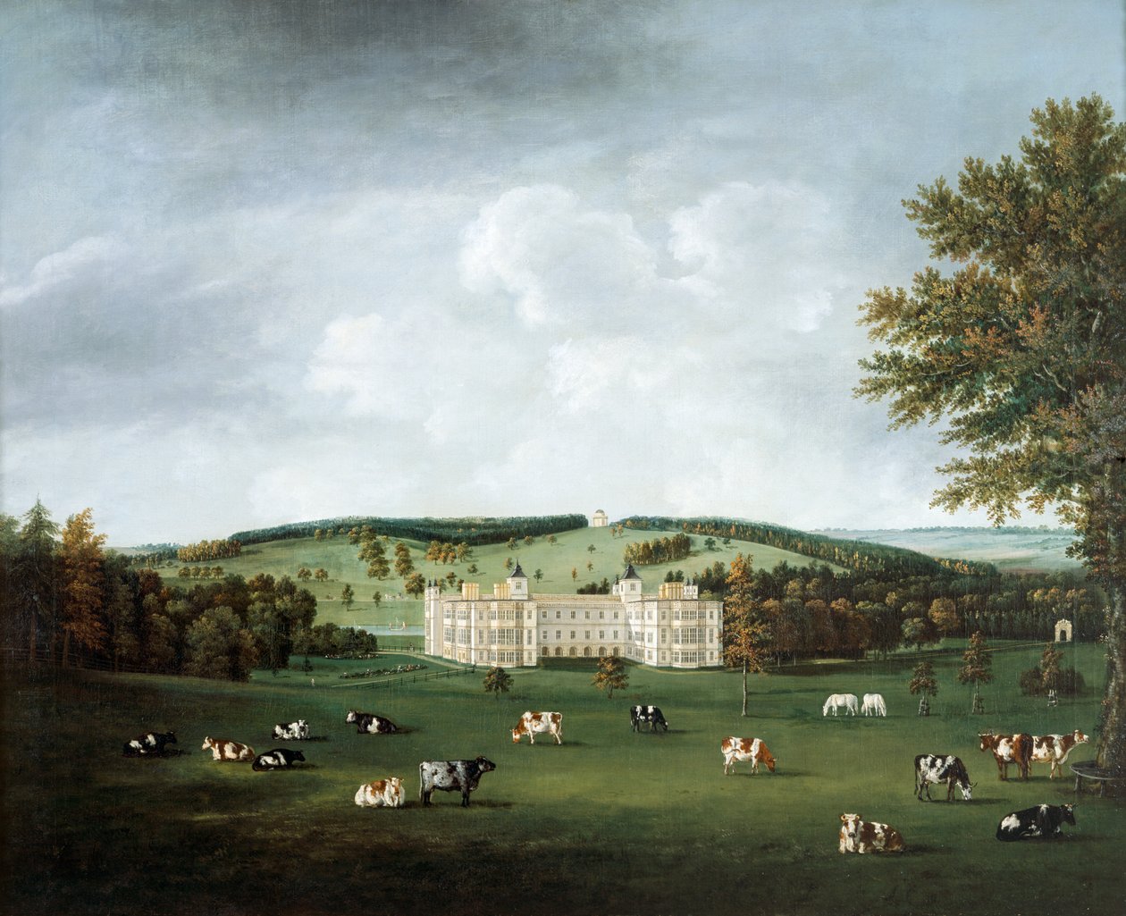 Audley End and the Ring Hill Temple ca. 1788 (olje på lerret) av William Tomkins