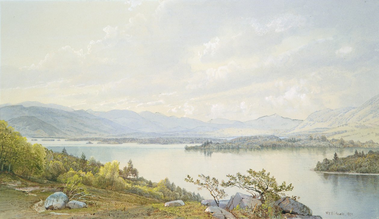 Squam Lake og Sandwich Mountains av William Trost Richards