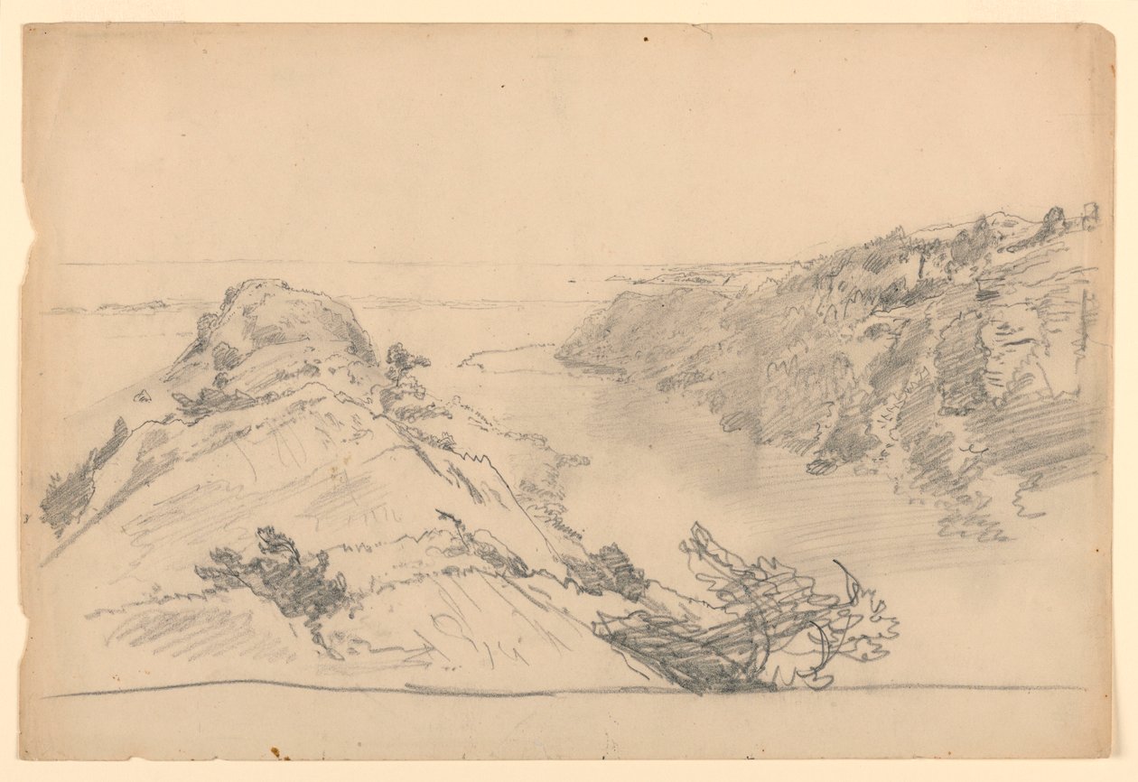 Studie for "Fra paradis til skjærsilden, Newport" av William Trost Richards