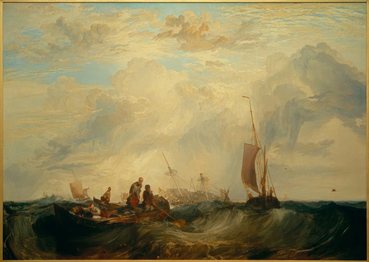 Entrance of the Meuse: Orange-Merchant on the Bar, Going to Pieces av Joseph Mallord William Turner