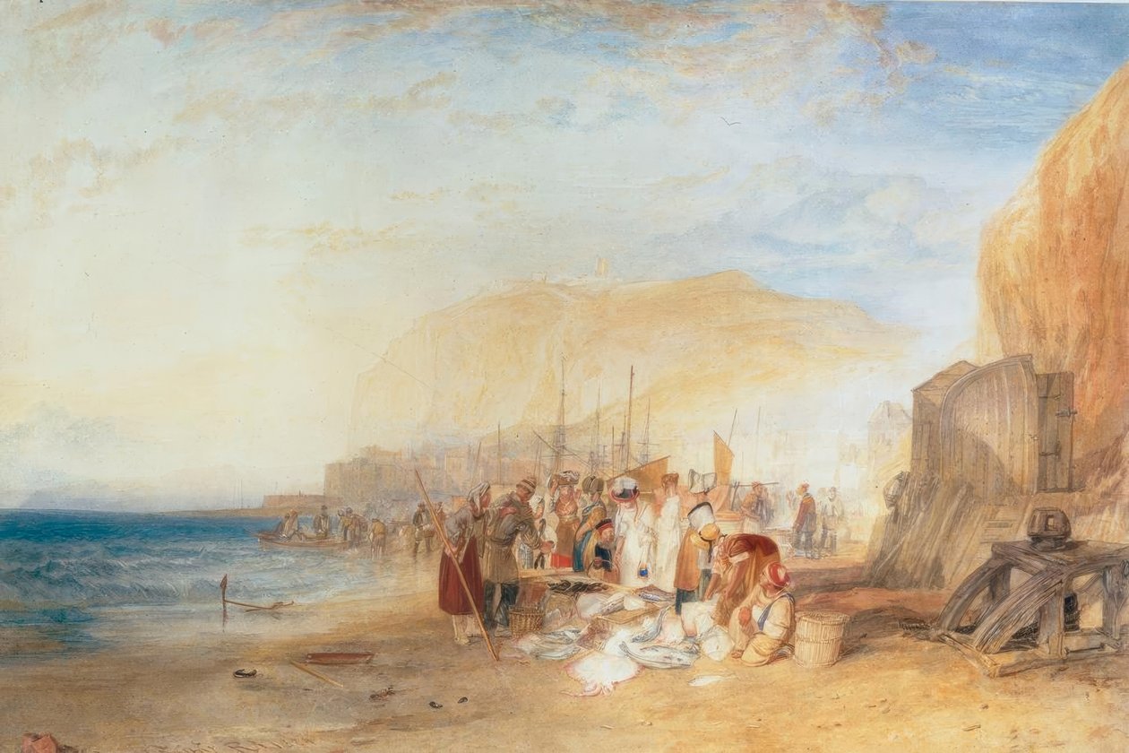 Hastings: Fish Market on the Sands, tidlig om morgenen av Joseph Mallord William Turner