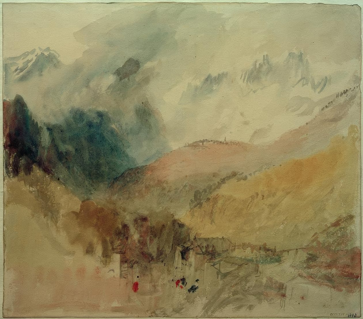 Mont-Blanc og le Chetif ser over Pre-Saint Didier i Val dAosta av Joseph Mallord William Turner
