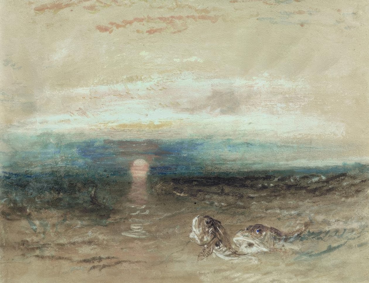Solnedgang over havet med gurner av Joseph Mallord William Turner