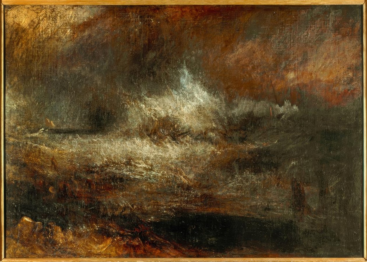 Stormfullt hav med brennende vrak av Joseph Mallord William Turner