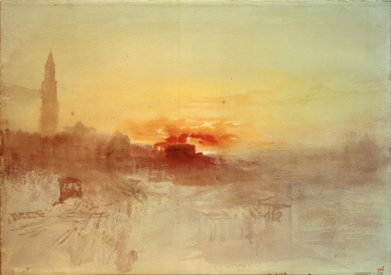Venezia ved soloppgang fra Hotel Europa, med Campanile av Joseph Mallord William Turner