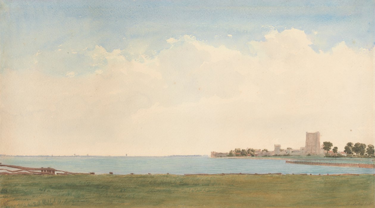 Porchester Castle: En utsikt fra Porchester Village ser over vannet til Portsmouth av William Turner of Oxford