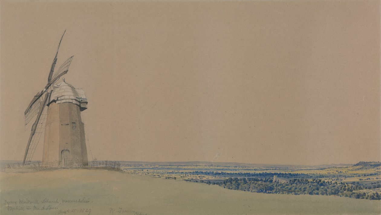 Tysoe vindmølle og kirke, Warwickshire av William Turner of Oxford
