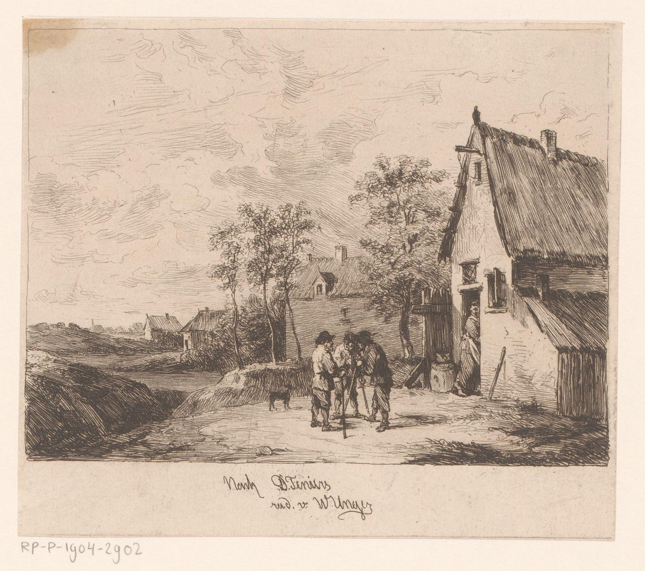 Tre menn foran et vertshus av William Unger