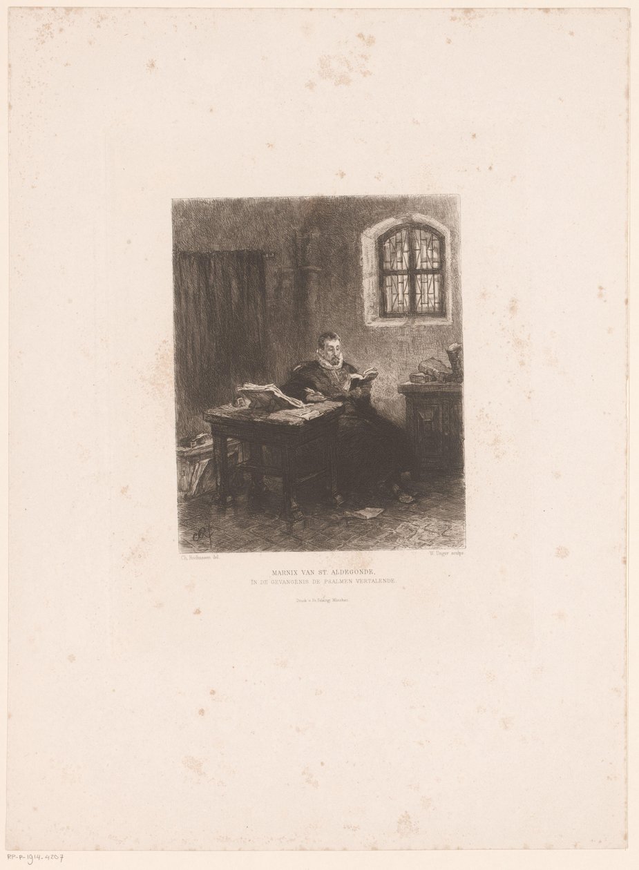 Philip van Marnix van Sint-Aldegonde i fengsel Marnix van St. Aldegonde, oversetter salmene i fengselet (tittel på objekt) av William Unger