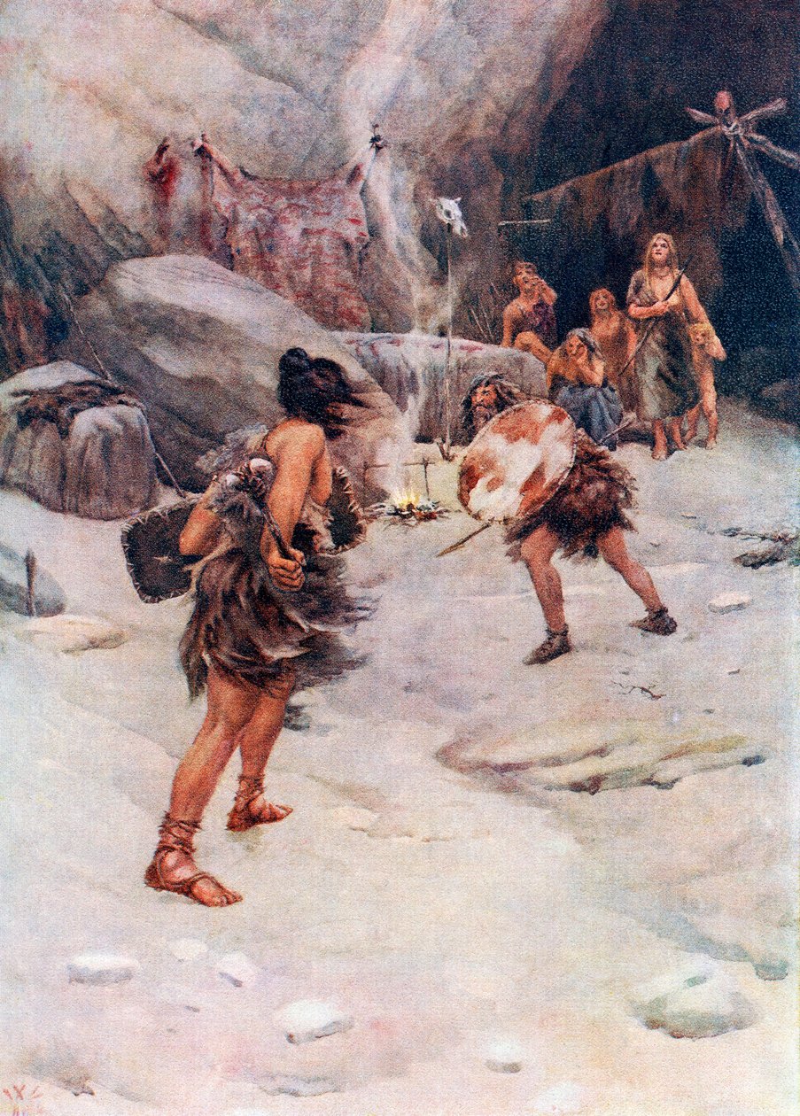 Forhistorisk mann, fra Hutchinsons History of the Nations, pub.1915 av William W. (after) Collins