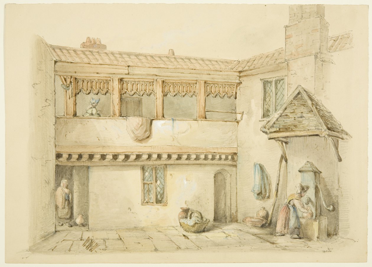 Barnstaple Almshouses, Old Market (blyant og akvarell på papir) av William W. Wheatley