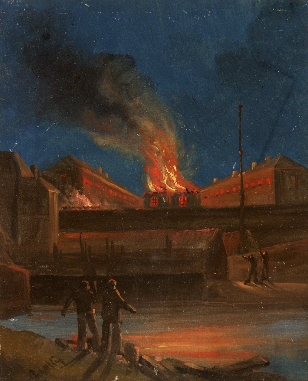 Bristol Riots: The Gaol Burning, ca. 1831 (olje på papir) av William W. Wheatley