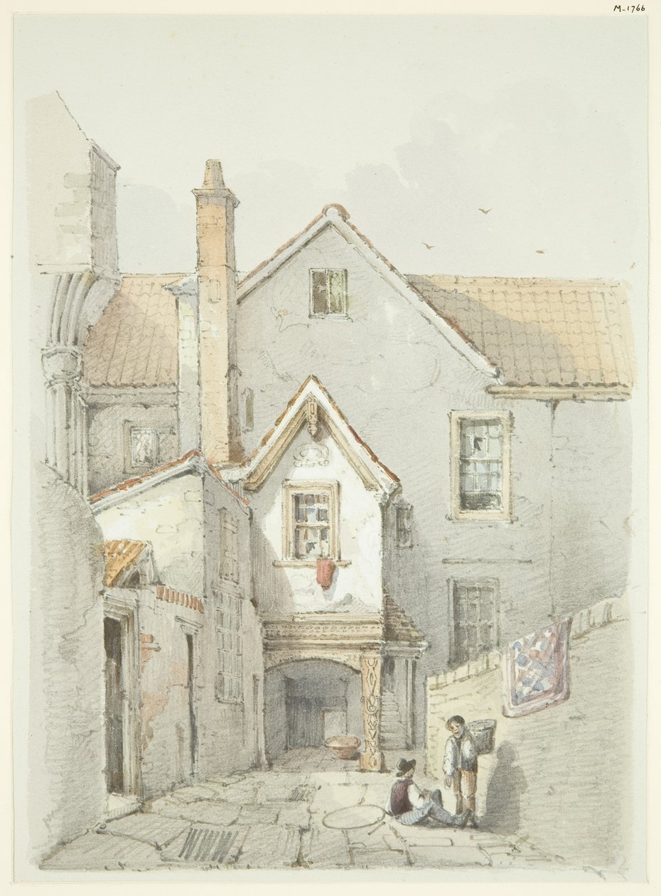 Gammelt hus som tidligere sto nær Bristol Cathedral (blyant og akvarell på papir) av William W. Wheatley