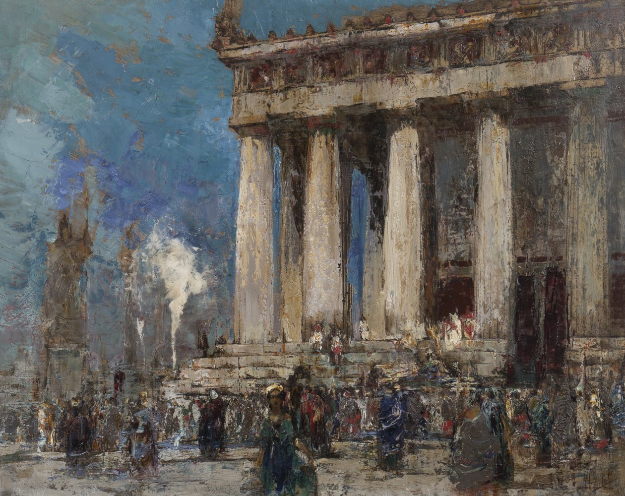 Gresk tempel, 1919 (olje over etsing på papir) av William Walcot