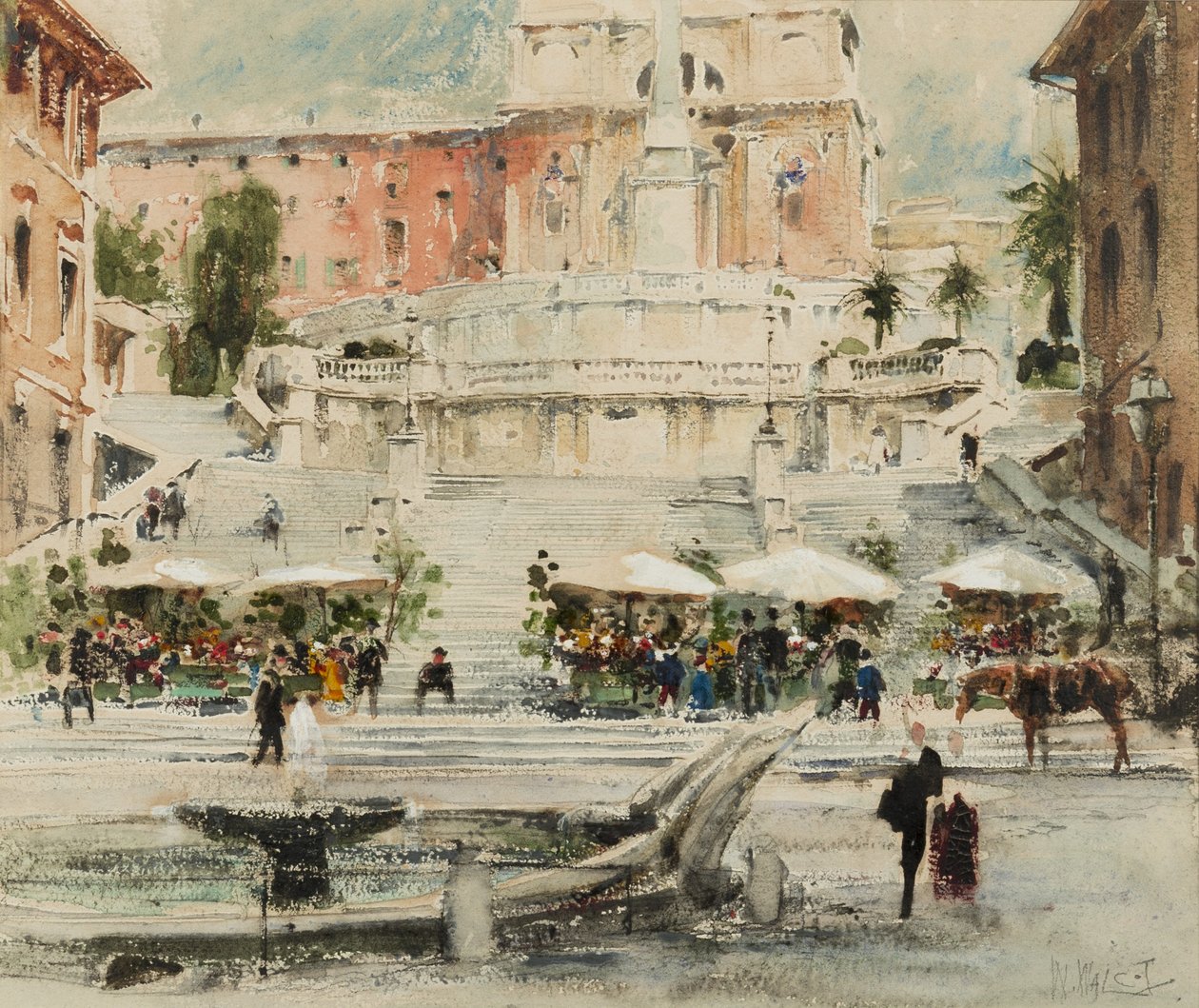 Roma: Piazza di Spagna, 1909 (blyant, pensel, blekk, wc og gouache på papir) av William Walcot