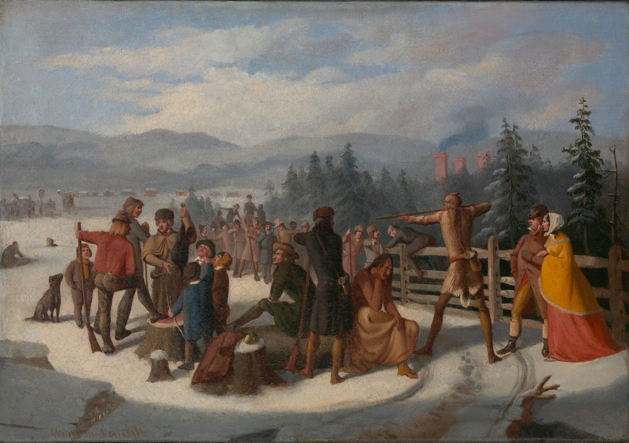 Scener fra Pioneers av Cooper, Deerslayer på Shooting Match, ca. 1850. av William Walcutt