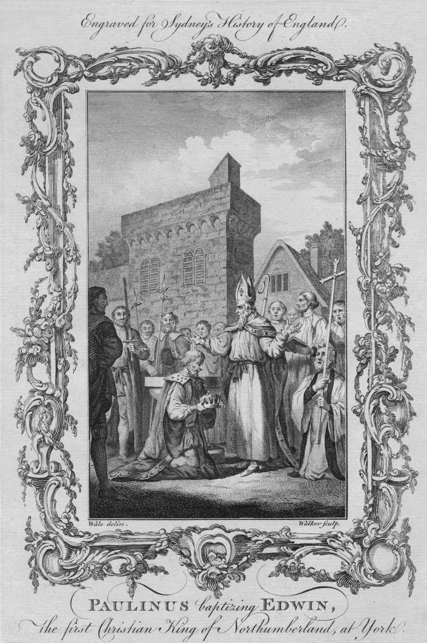 Paulinus døpte Edwin, den første kristne kongen av Northumberland, i York, 1773. av William Walker
