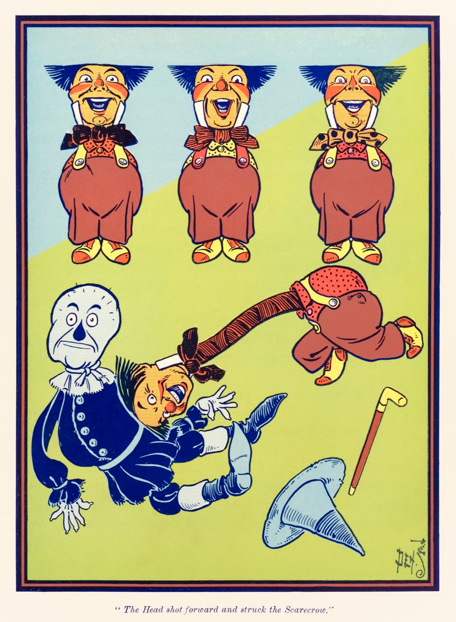 Hodet skjøt fremover og slo fugleskremselet. fra The Wonderful Wizard of Oz av L. Frank Baum av William Wallace Denslow