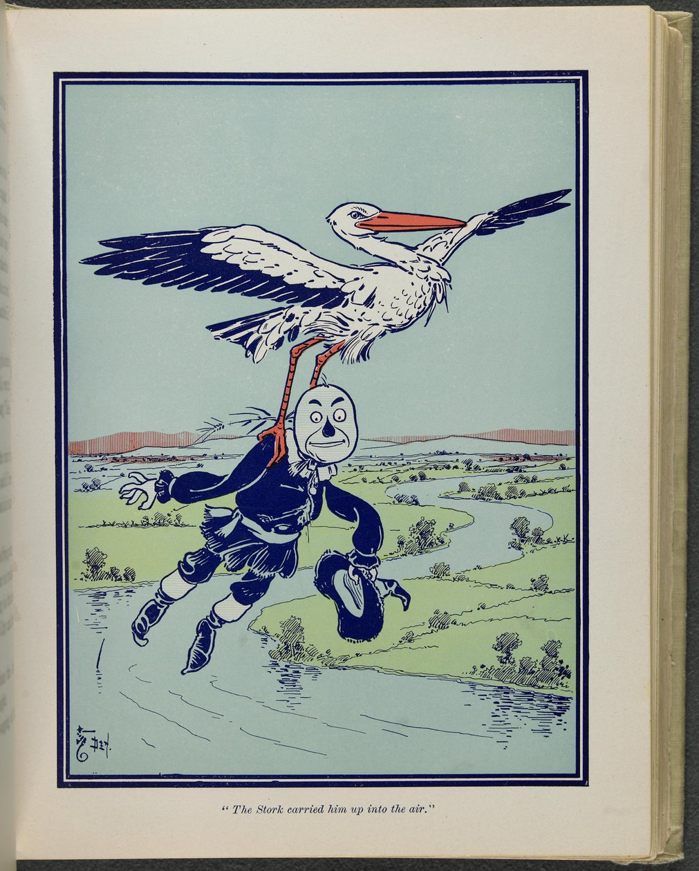 «Storken bar ham opp i luften», illustrasjon fra «Den fantastiske trollmannen fra Oz» av Lyman Frank Baum av William Wallace Denslow