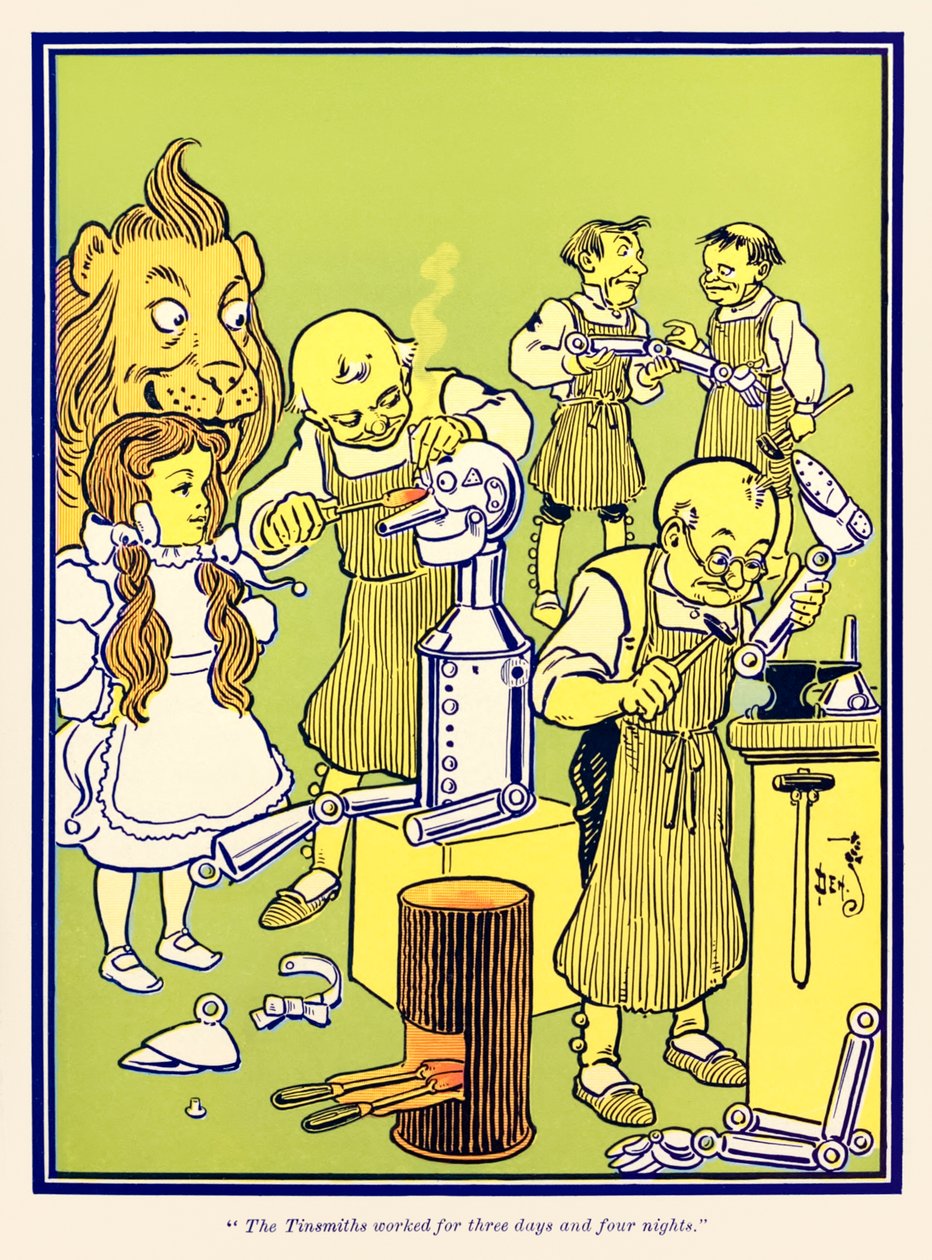 «Tinnsmederne jobbet i tre dager og fire netter.» fra «The Wonderful Wizard of Oz» av L. Frank Baum av William Wallace Denslow