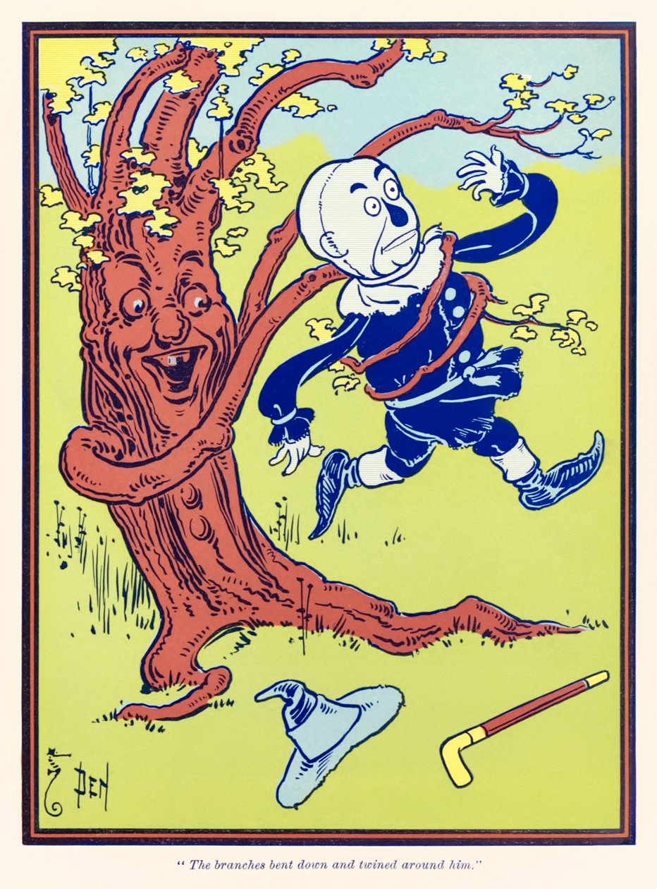 Grenene bøyde seg ned og snodde seg rundt ham. fra The Wonderful Wizard of Oz av L. Frank Baum av William Wallace Denslow