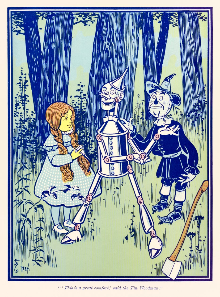 ??Dette er en stor komfort,? sa Tin Woodman.? fra ?The Wonderful Wizard of Oz? av L. Frank Baum av William Wallace Denslow