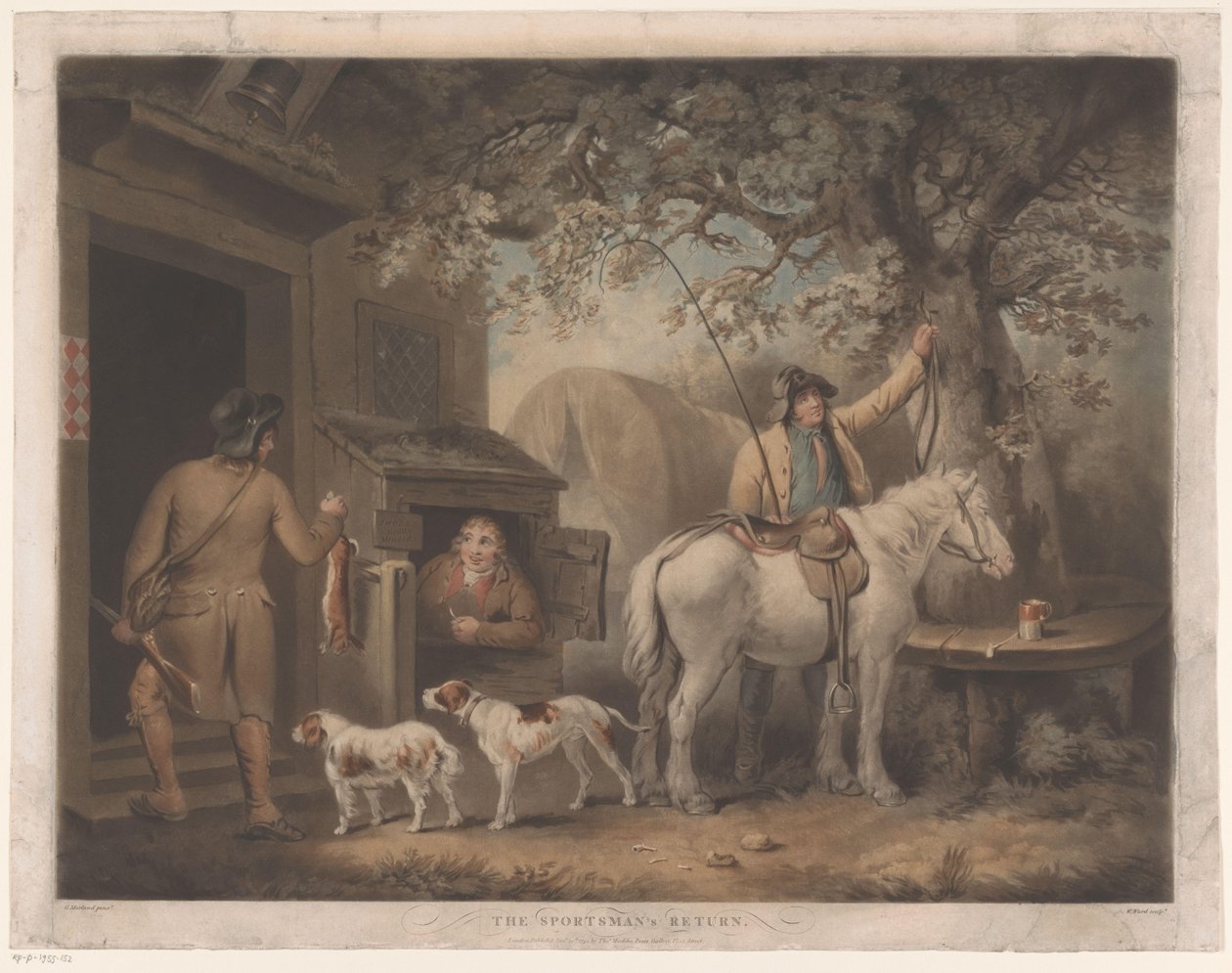 Menn og skomaker foran et vertshus The Sportsman