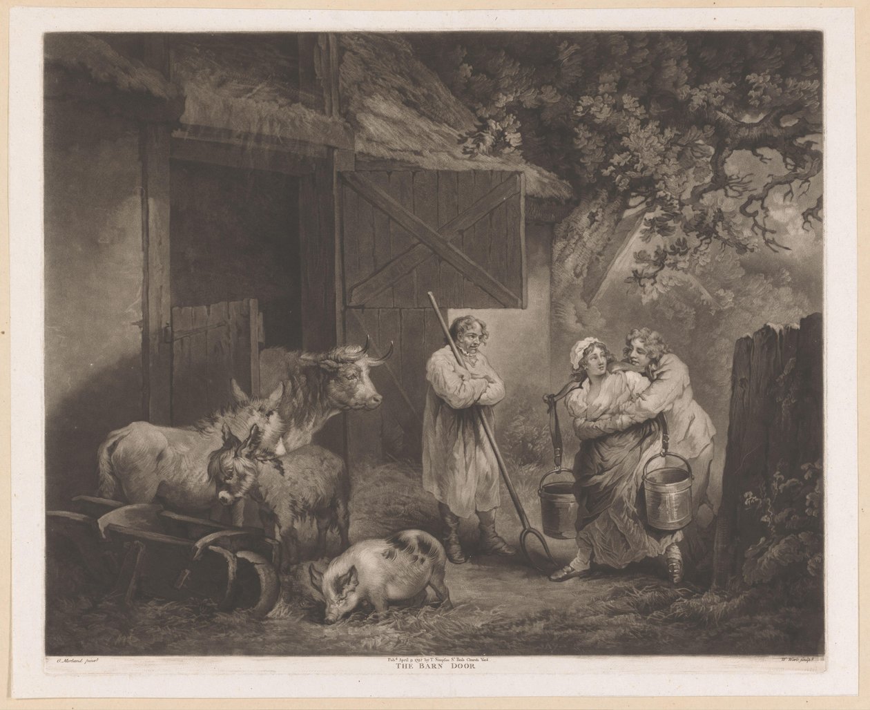 Melkepike og to gårdbrukere på en stall The Barn Door (tittel på objekt) av William Ward