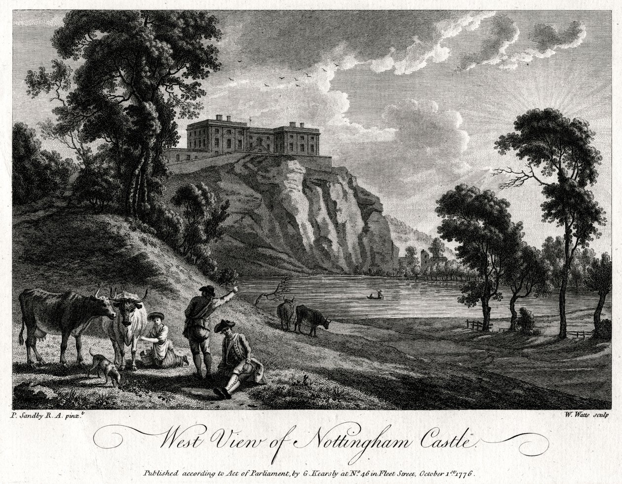 Vestutsikt over Nottingham Castle, Nottinghamshire, 1776 av William Watts