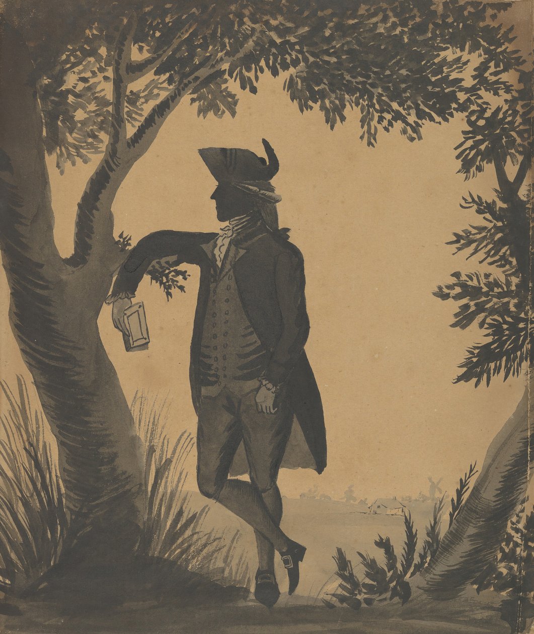 Ung mann lener seg mot et tre med en bok, ca. 1780-89. av William Wellings