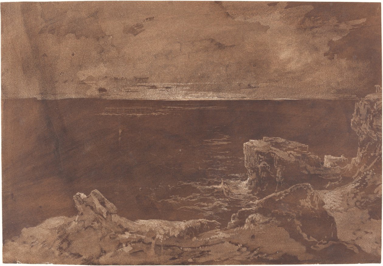A Rocky Coast by Moonlight av William West or Samuel Jackson