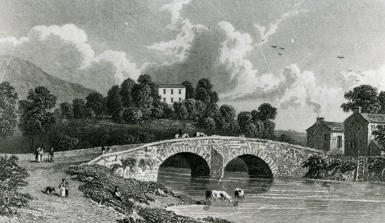 Greta Hall og Keswick Bridge, gravert av E. Francis, 1842 av William Westall