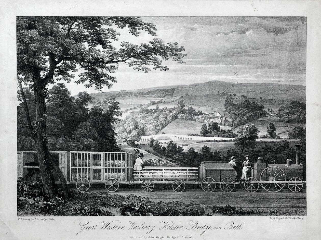 Great Western Railway, Kelston Bridge nær Bath, ca. 1835-40 (lito på papir) av William Weston Young