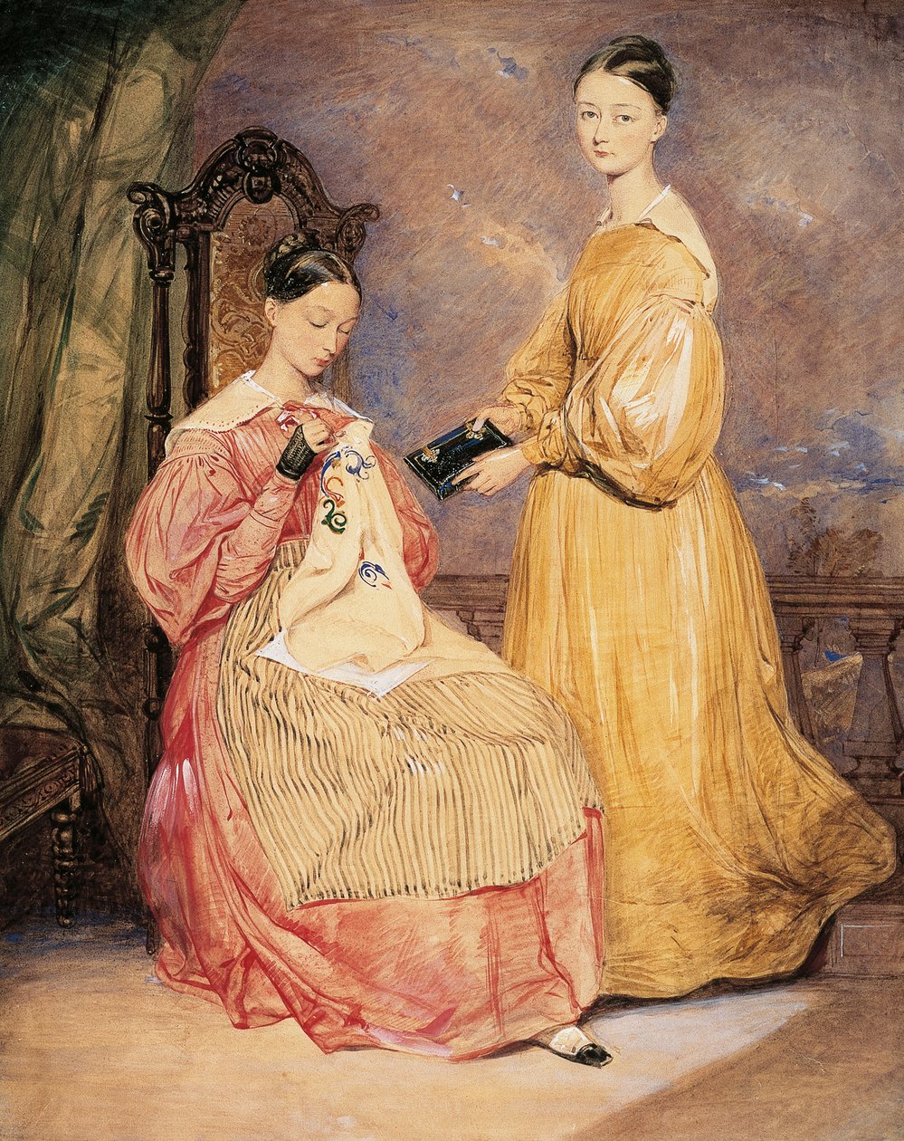 Portrett av Florence Nightingale (1820-1910) med søsteren Frances Parthenope, Akvarell av William White Warren (1832-1911 eller 1912) av William White (attr. to) Warren