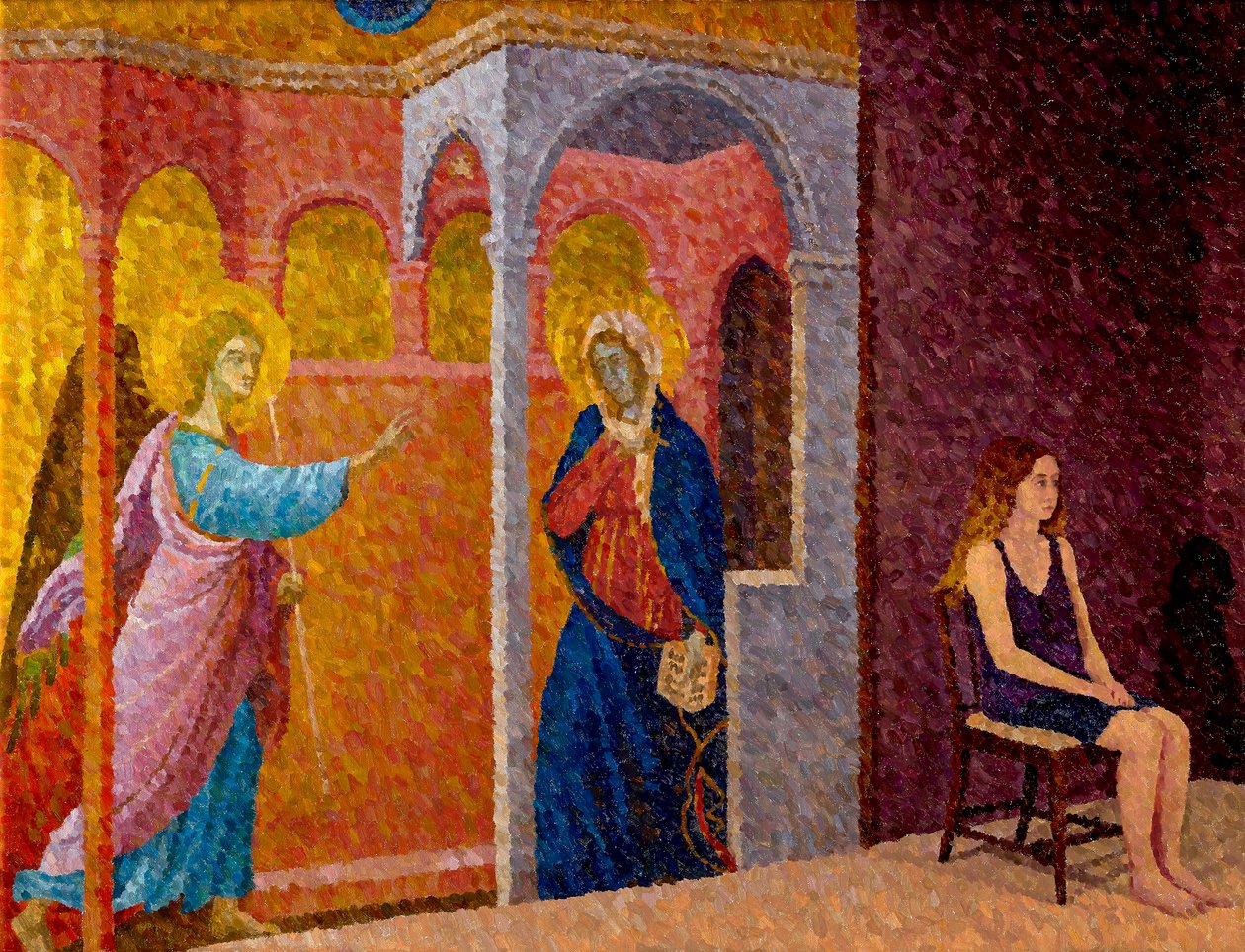 Annunciation with Seated Girl, 2020 (olje på lerret) av William Wilkins