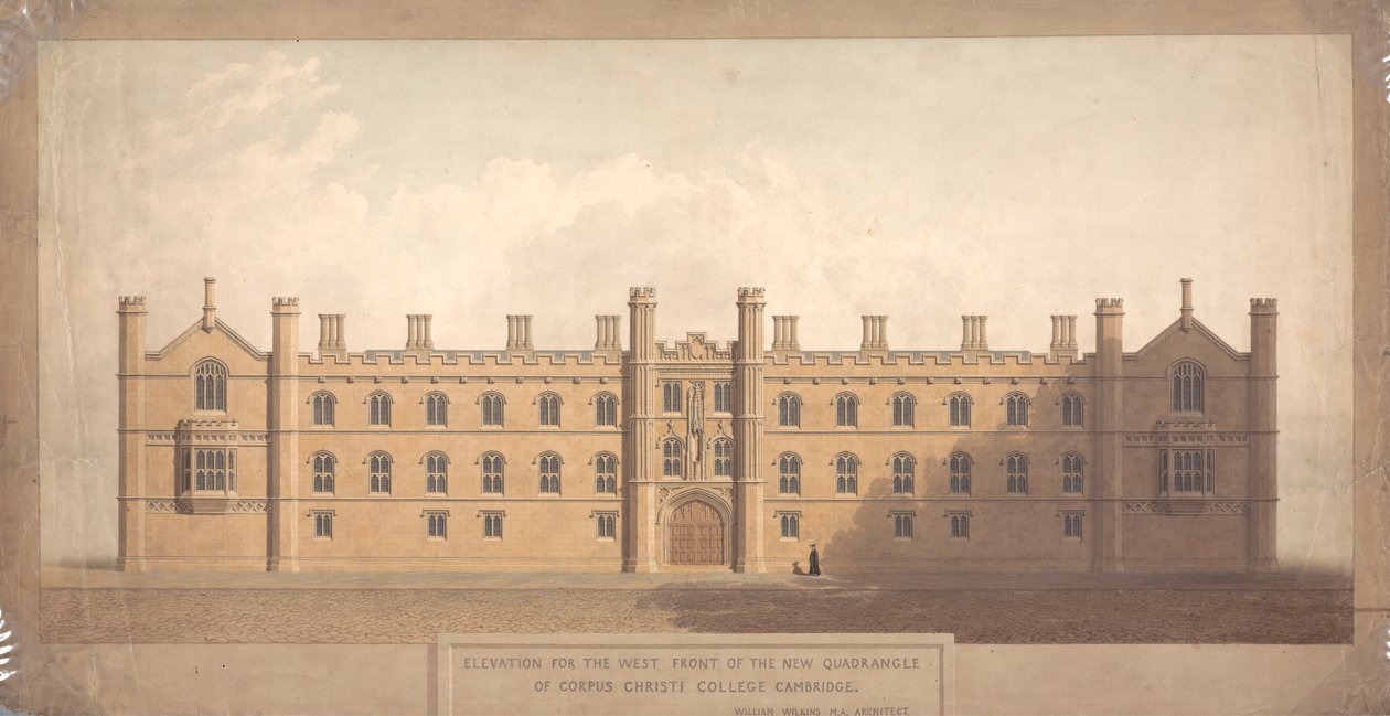 Høyde for vestfronten av den nye firkanten ved Corpus Christi College, Cambridge av William Wilkins