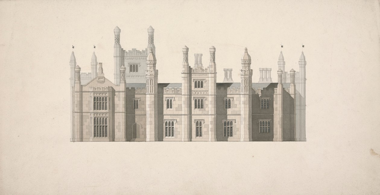 Forhøyning av et foreslått design for Cambridge Colleges av William Wilkins