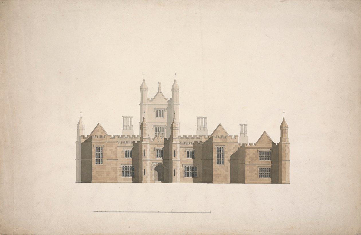 Forhøyning av et foreslått design for Cambridge Colleges av William Wilkins