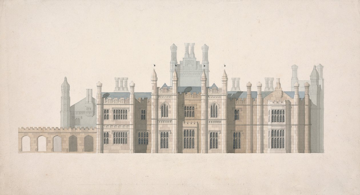 Forhøyning av et foreslått design for Cambridge Colleges av William Wilkins