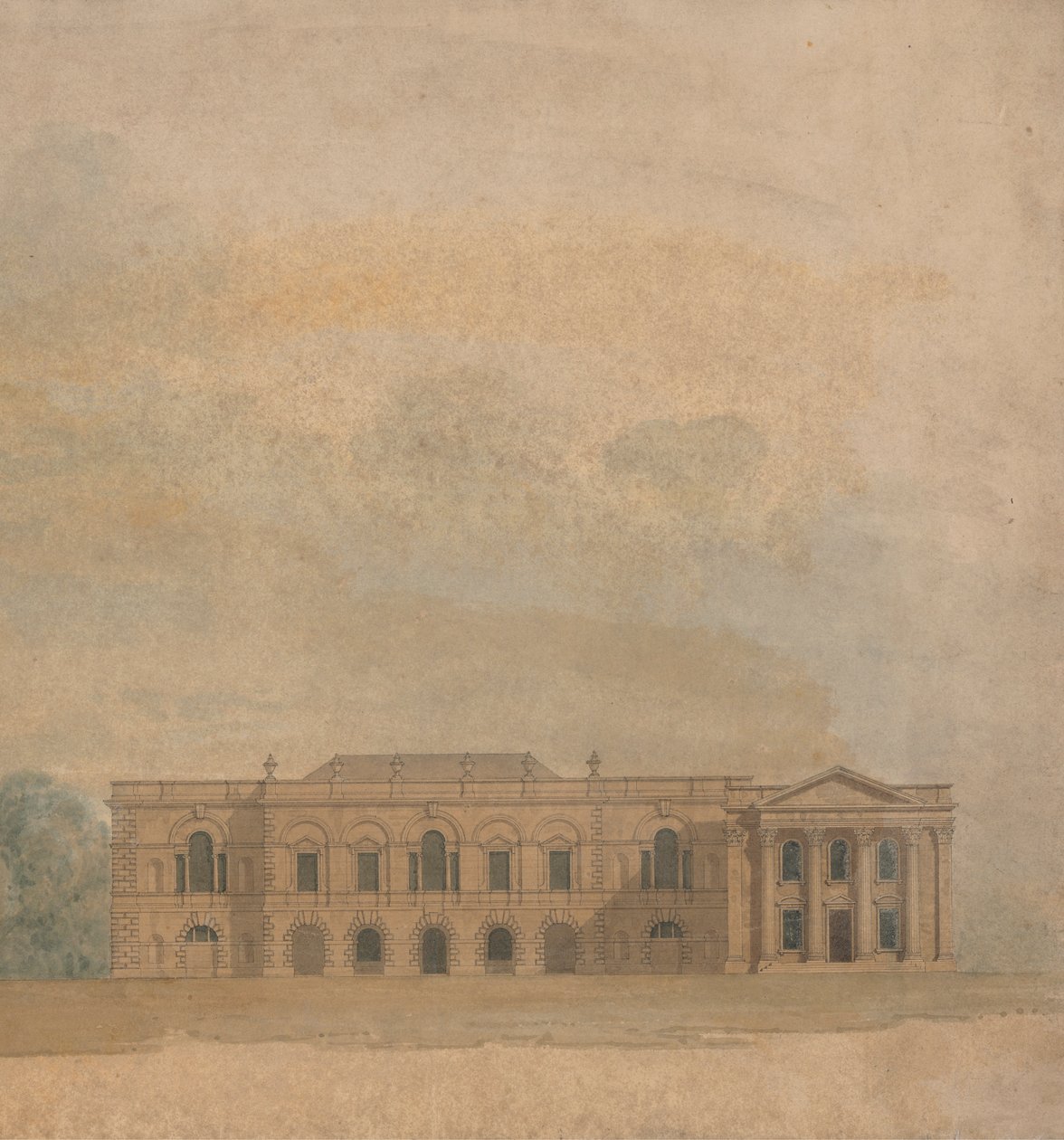 Forhøyning av et foreslått design for Cambridge Colleges av William Wilkins